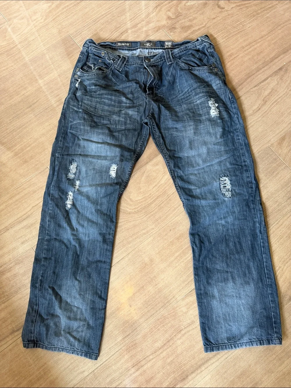 Men's Dark Blue Distressed Slim Jeans